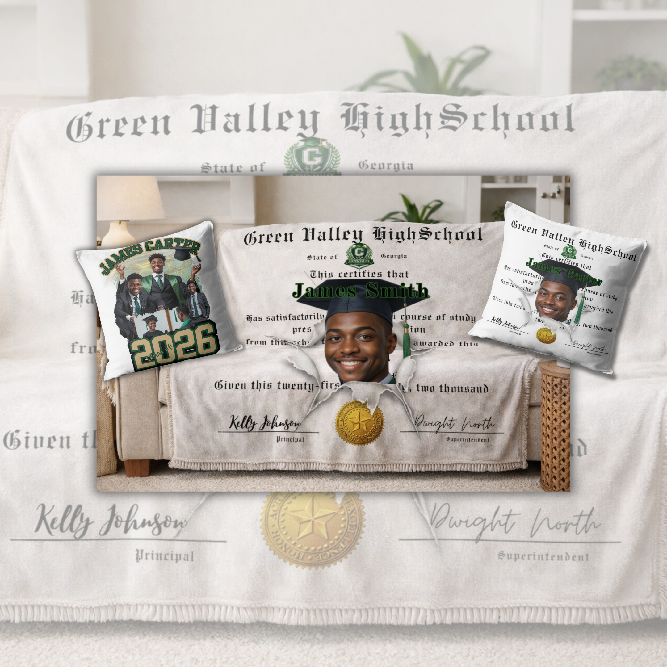 Custom Graduation Blanket Photo Diploma Design Senior Keepsake Gift