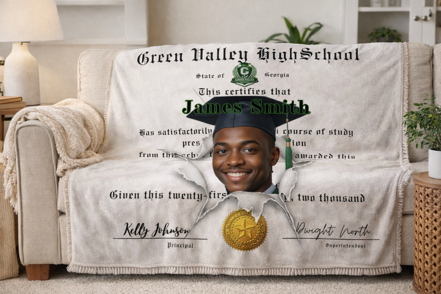 Custom Graduation Blanket Photo Diploma Design Senior Keepsake Gift