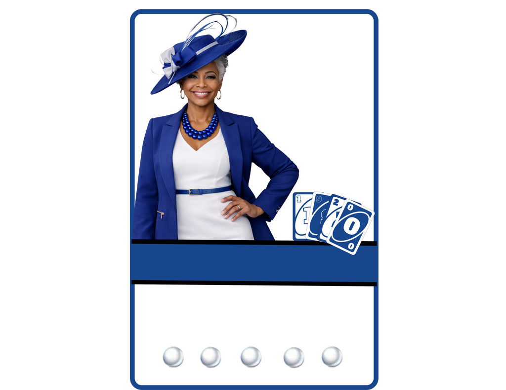Custom Playing Card mockup of a Woman in a blue outfit with a matching hat on a white background