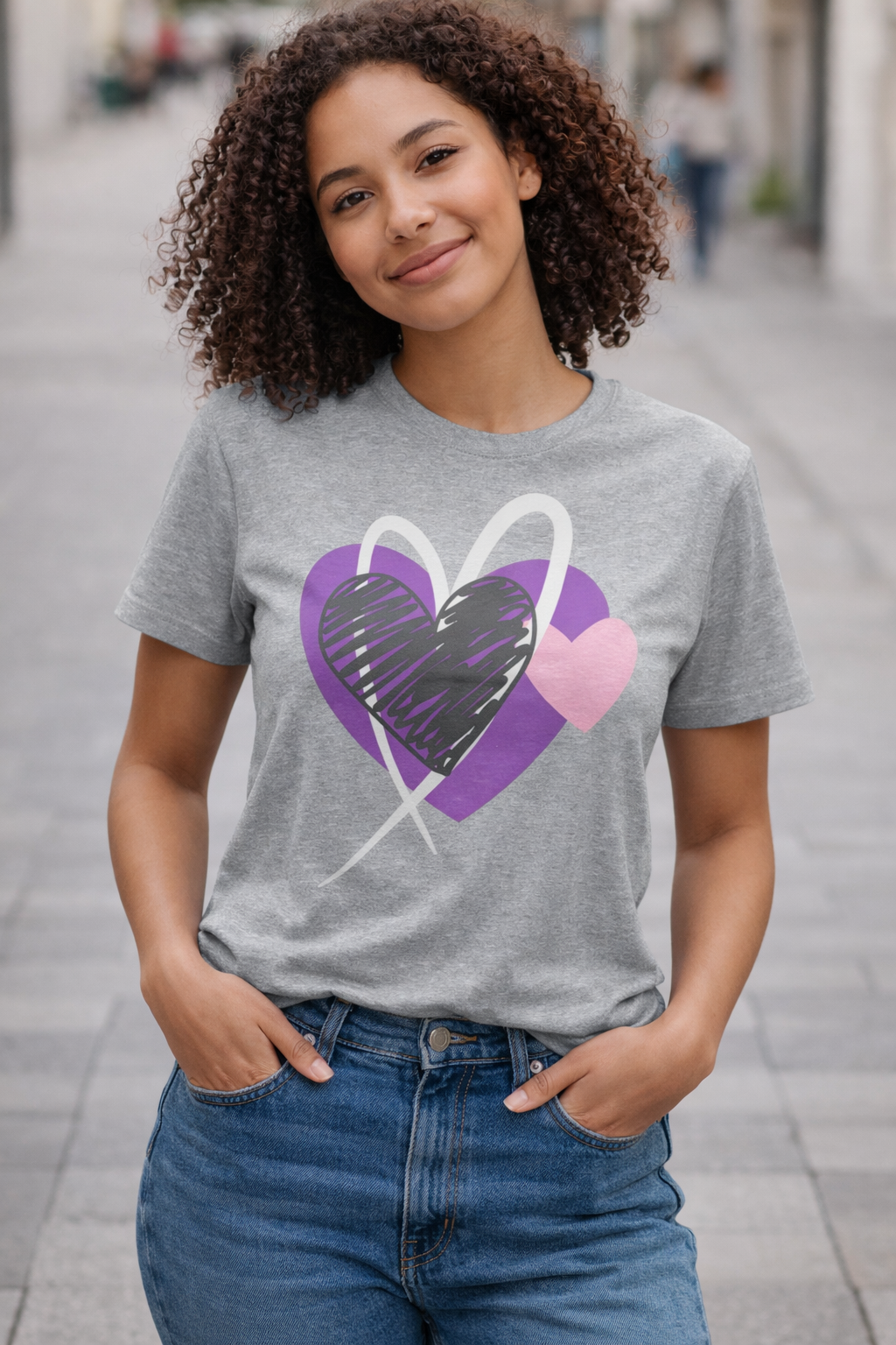 Hand Drawn Purple Hearts Graphic Tee